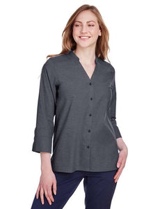 Devon & Jones DG562W Women's Crown Collection® Stretch Pinpoint Chambra Three-Quarter Sleeve Shirt -
