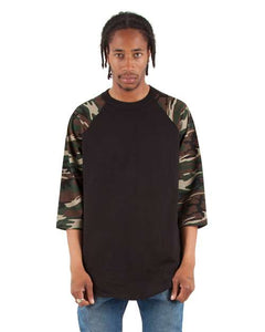 Shaka Wear SHRAGCM Unisex Three-Quarter Sleeve Camo Raglan T-Shirt -