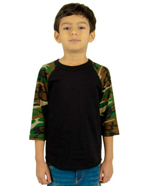 Shaka Wear SHRAGCY Youth Three-Quarter Sleeve Camo Raglan T-Shirt -