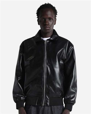 Shaka Wear SHPVB Unisex PU Leather Collared Varsity Jacket -