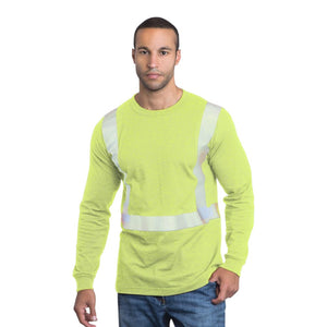 Bayside 3706 Hi-Vis 50/50 Long Sleeve Crew – Segmented Reflective Safety Shirt -