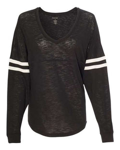 Boxercraft T17 Women’s Slub Jersey Varsitee V-Neck Long Sleeve T-Shirt -