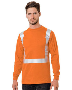Bayside 3782 Unisex USA-Made 50/50 Hi-Visibility Long Sleeve Pocket T-Shirt -