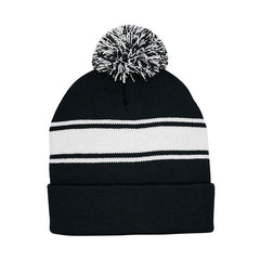 Mega Cap 5076 Striped Pom Beanie with Cuff -