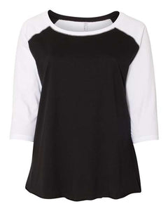 LAT 3830 Women's Curvy Collection Baseball Three-Quarter Sleeve Tee -