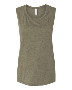 Bella + Canvas 8803 Women's Flowy Scoop Muscle Tank - Heather Olive -