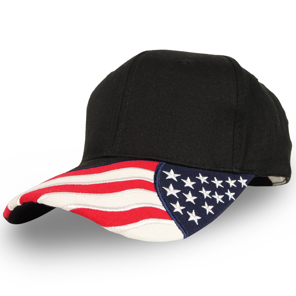 Nissun U.S.A. Flag On Bill Cap, USA Flag Hat - FLAG.B, Black