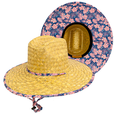 Goldcoast Tropical Stripe Floral Straw Lifeguard Hat