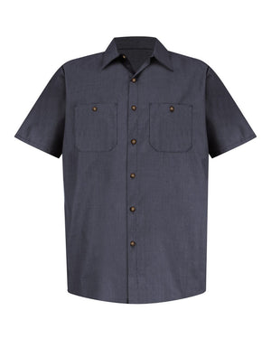 Red Kap SP24 Industrial Short Sleeve Work Shirt - Blue/Charcoal Microcheck -