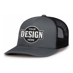 Custom Embroidered Pacific Headwear 104S Contrast Stitch Trucker Snapback Hat - Flat Embroidery -