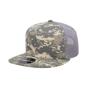 Decky 1055 Camo Flat Bill Trucker Hat, Camouflage 6 Panel Trucker Cap -