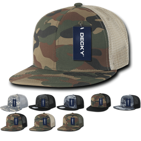 Lot of 12 Decky Camo Trucker Snapback Hats Flat Bill Mesh Caps Bulk