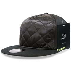 Decky 1073 5 Panel Quilted Snapback Hat, Structured Flat Bill Cap -