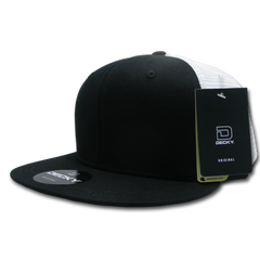 Decky 1075 Fitted Flat Bill Trucker Hat Retro Fitted Cotton Cap Mesh Back -
