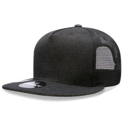 Decky 1082 5 Panel Denim Trucker Hat, Flat Bill Mesh Back Cap -