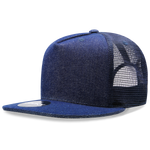 Decky 1082 5 Panel Denim Trucker Hat, Flat Bill Mesh Back Cap - CASE Pricing