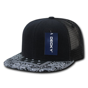 Lot of 12 Decky Bandanna Bill Paisley Trucker Snapback Hats Mesh Flat Bill Caps Bulk -