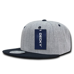 Decky 1092 Heather Grey Snapback, 6 Panel Flat Bill Hat -