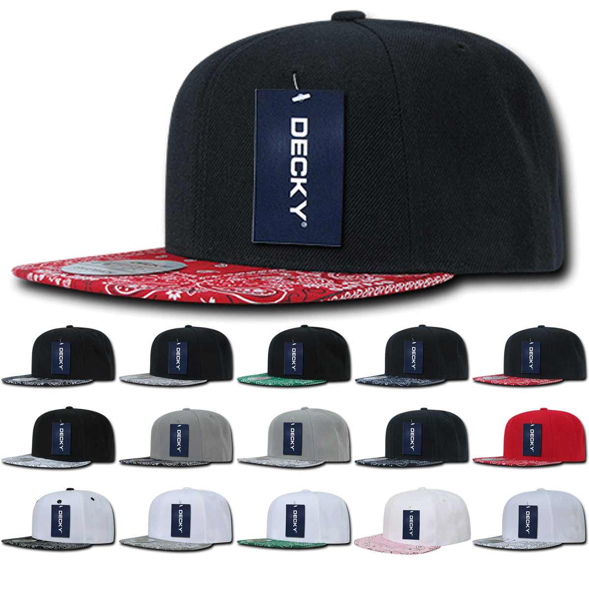 Decky 1093 - Bill Bill Park Hat, Paisley Panel 6 – Flat Wholesale Cap Bandanna Snapback The