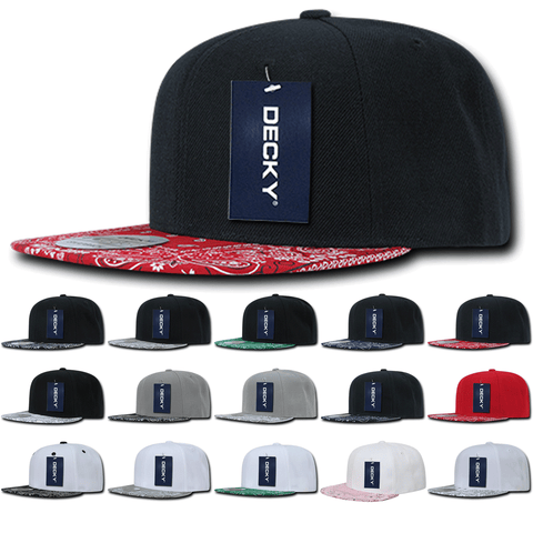 Decky 1093 Bandanna Bill Snapback Hat, 6 Panel Paisley Flat Bill Cap