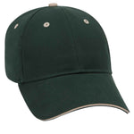 Otto 6 Panel Low Profile Baseball Cap, Brushed Cotton Twill Sandwich Visor Hat - 23-430