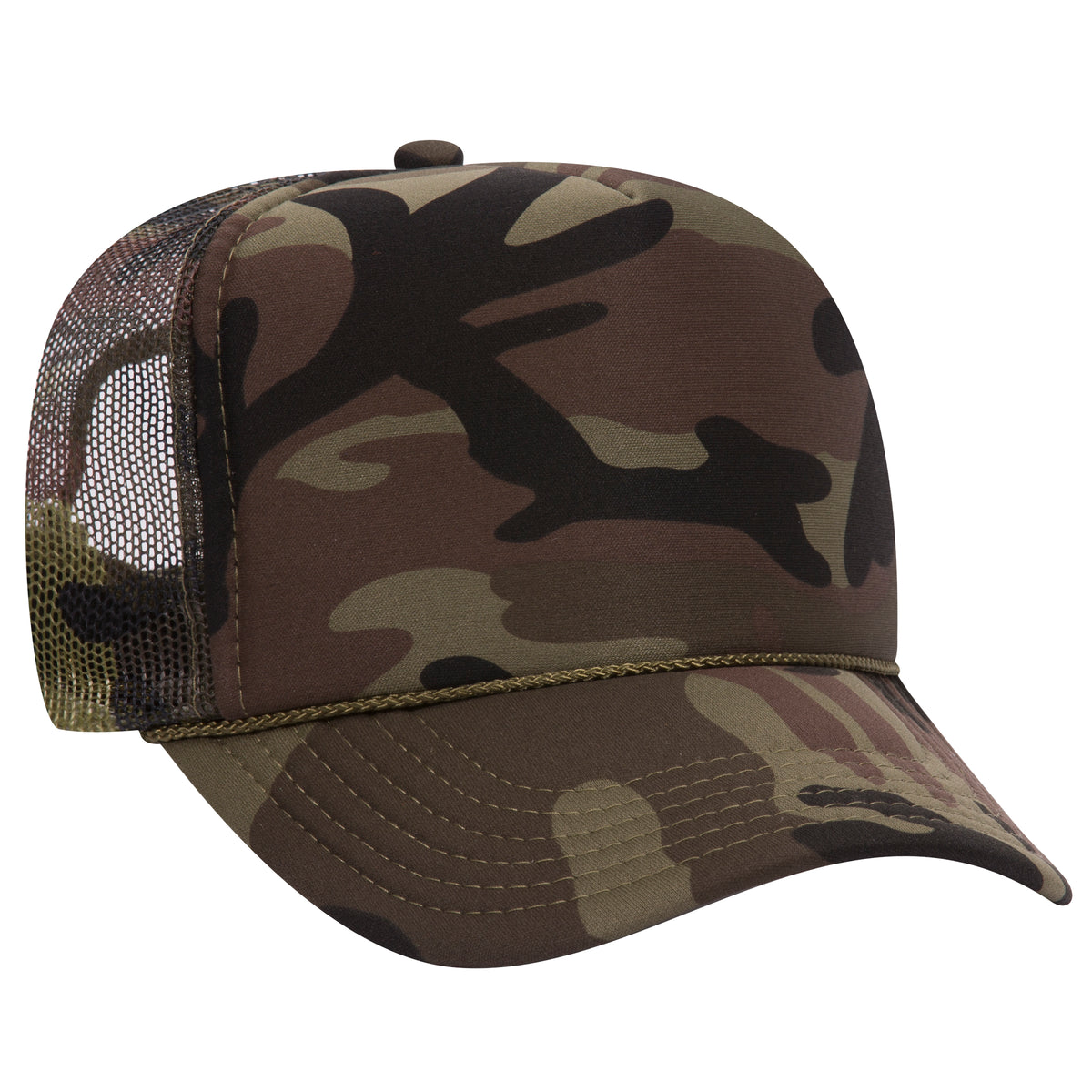 OTTO Camouflage Trucker Hat with LOCAL Patch, Faux Pearl Hat Chain & Bow  Charm OTTO Camouflage Polyester Foam Front 5 Panel High Crown Mesh  main image 2