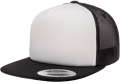 Yupoong 6005FW Foam Trucker Mesh Snapback Hat, Flat Bill Cap - White Front -