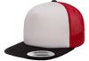 Yupoong 6005FW Foam Trucker Mesh Snapback Hat, Flat Bill Cap - White Front