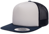 Yupoong 6005FW Foam Trucker Mesh Snapback Hat, Flat Bill Cap - White Front
