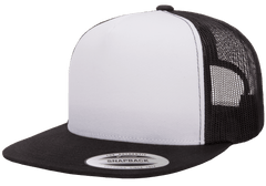 Yupoong 6006W Premium Trucker Snapback Hat, Flat Bill Cap with Mesh Back, White Front - YP Classics® -