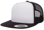 Yupoong 6006W Premium Trucker Snapback Hat, Flat Bill Cap with Mesh Back, White Front - YP Classics®