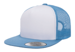 Yupoong 6006W Premium Trucker Snapback Hat, Flat Bill Cap with Mesh Back, White Front - YP Classics®