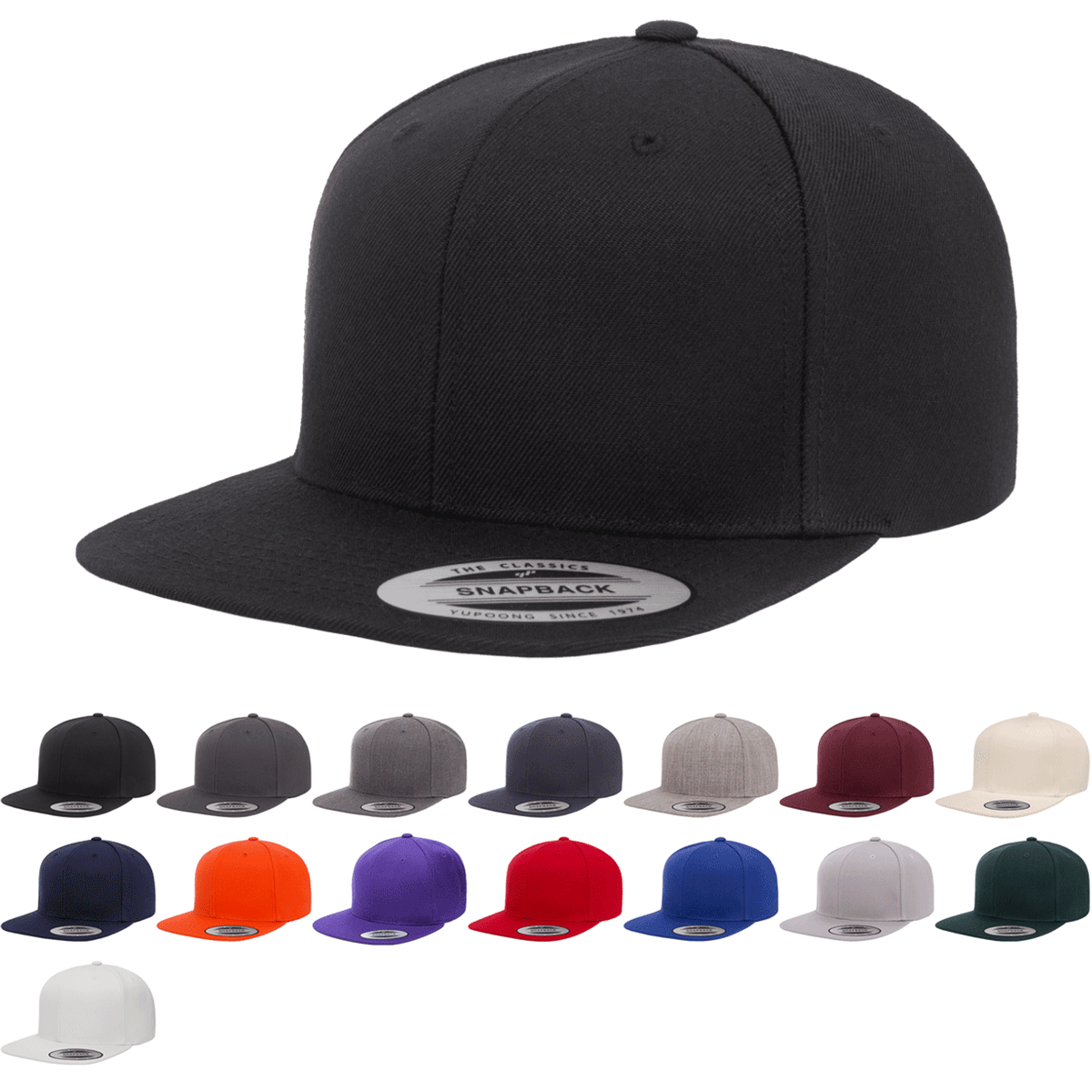 Yupoong 6089M Premium Snapback Hat, Flat Bill Cap - YP Classics Yupoong 6089M Premium Snapback Hat, Flat Bill Cap - YP Classics