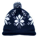 Decky 611B - Snowflake Roll Up Beanie with Pom Pom, Knit Cap