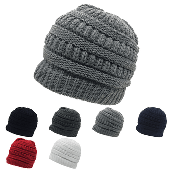 Messy Bun Ponytail Beanie Ribbed Knit Cap - Decky 617