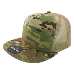 Decky 6304 - MultiCam 5-Panel Trucker Hat, Camo Flat Bill Trucker Cap - CASE Pricing -