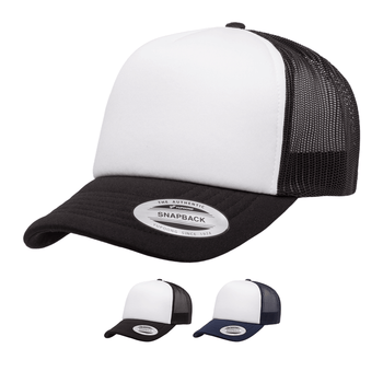 Yupoong 6320W Curved Foam Trucker Hat, Mesh Baseball Cap - White Front