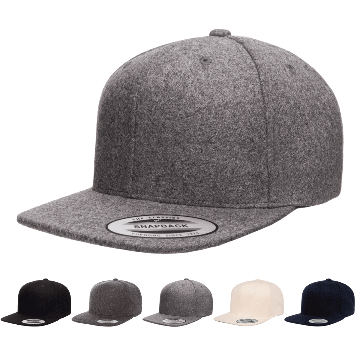 Yupoong 6689 Melton Wool Snapback Hat, Flat Bill Cap – The Park
