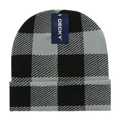 Lot of 6 Decky Buffalo Plaid Beanies Knit Caps Red Plaid Buffalo Check Bulk (with cuff) -