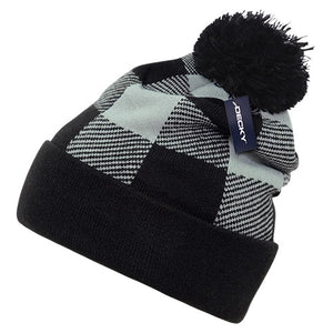Lot of 6 Decky Buffalo Plaid Pom Beanies Knit Caps Red Plaid Buffalo Check Bulk -