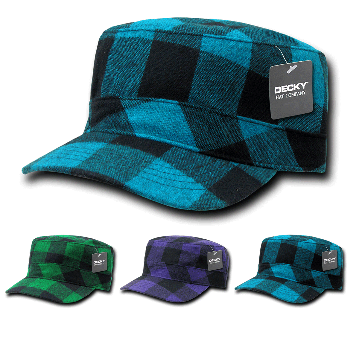 Plaid Flannel Flat Top Cap, BDU GI Cadet Military Patrol Hat 