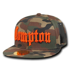 Compton City Camo Snapback Flat Bill Hat, Camo/Orange -