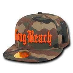 Long Beach City Camo Snapback Flat Bill Hat, Camo/Orange -