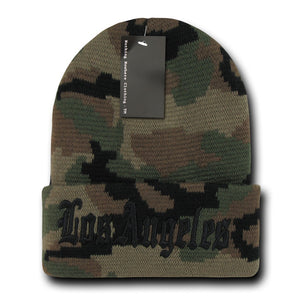Los Angeles LA City Beanie Knit Cap, Camo/Black -