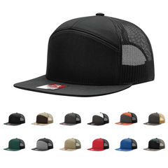 Richardson 168 7-Panel Trucker Hat, Flat Bill Snapback -