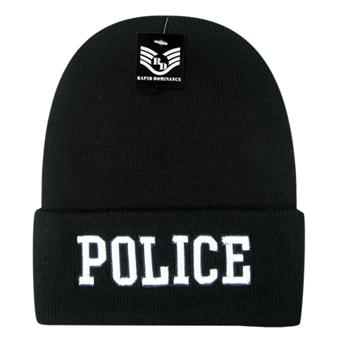 Police Law Enforcement Knit Beanie Cap - R81 - White Text