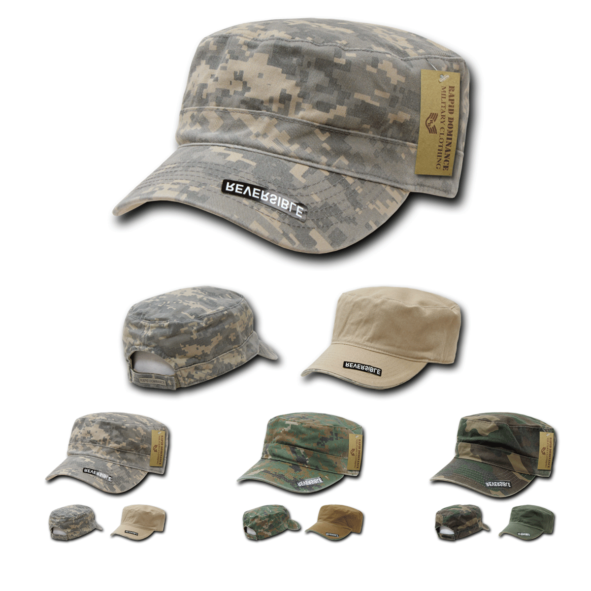 Reversible Flat Top Cap Camo GI BDU Fatigue Hat Military Patrol