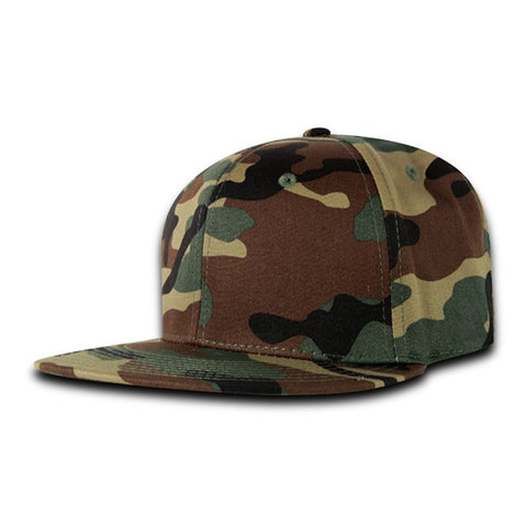 Decky RP1 - Woodland Camo Retro Fitted Cap, Flat Bill Hat, Camouflage