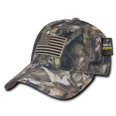 HYBRiCAM Camo Relaxed Tactical Hat, US Flag Cap, Tree Bark Camo - Rapid Dominance T89 -