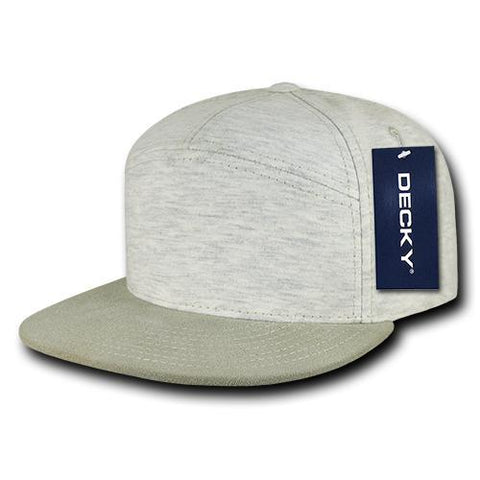 Decky 1140 - 7 Panel Heather Jersey Cap, Snapback Flat Bill Hat